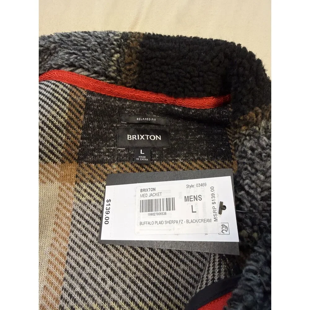 Brixton Buffalo Plaid Sherpa Fleece Jacket Men’s L Black Cream NWT